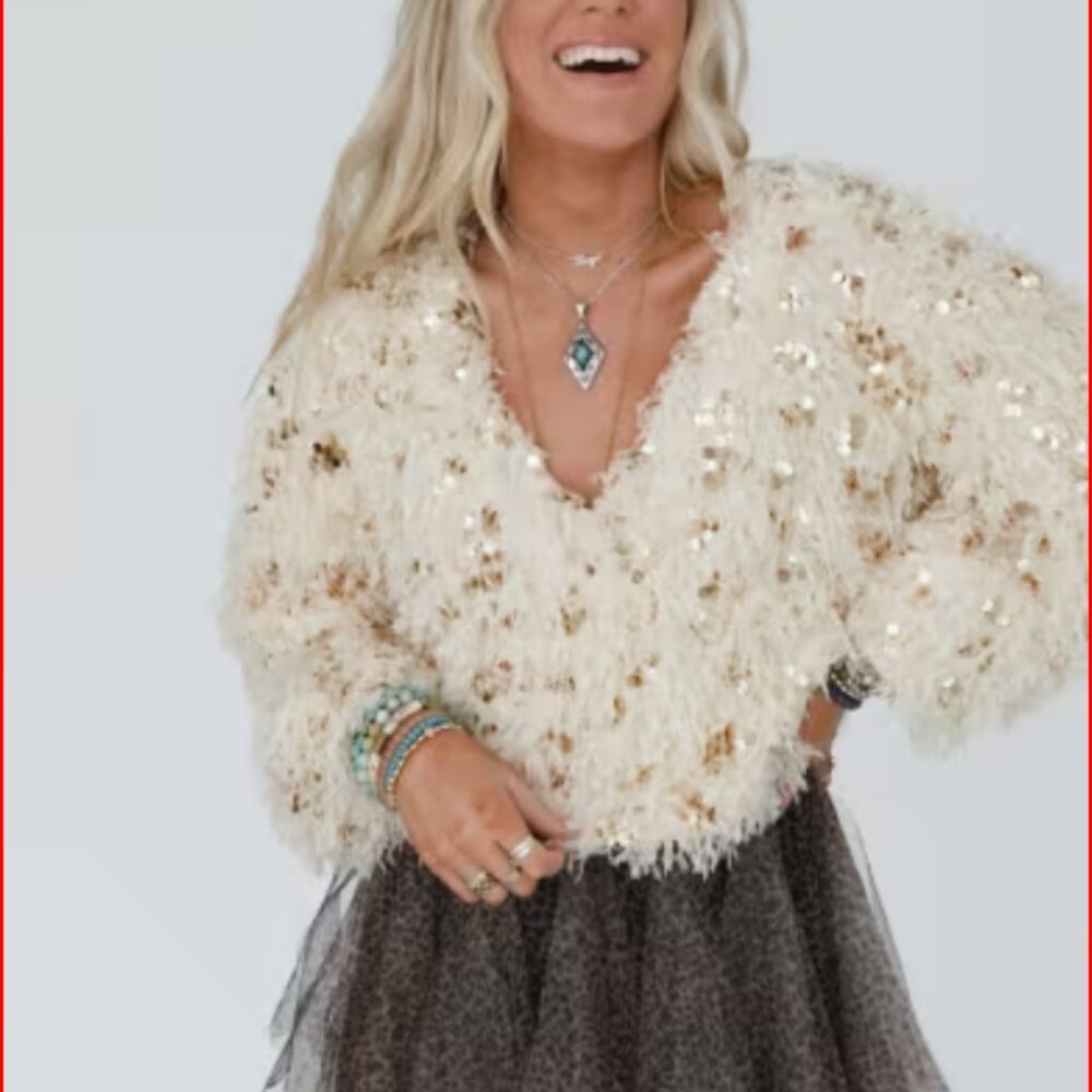 Three Bird Nest CROPPED sequin sweated NWT
